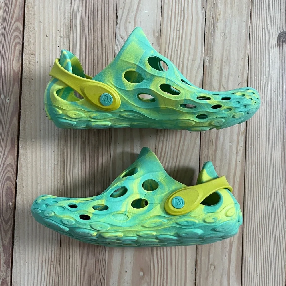 Merrell Hydro Moc Kids Green Yellow Marbled Water Shoes Clogs Size 4 MRS-1480-1
